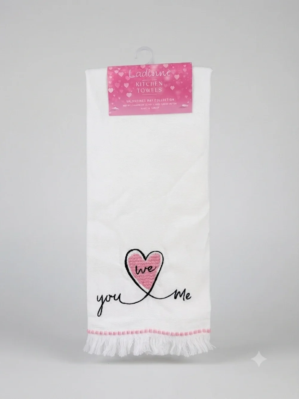 Ladinne White Kitchen Towel with Pink Heart 